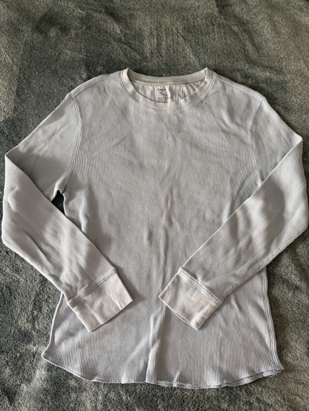 Men's Gap 100% Cotton Baby Blue Waffle Knit Long Sleeve Top Size Medium